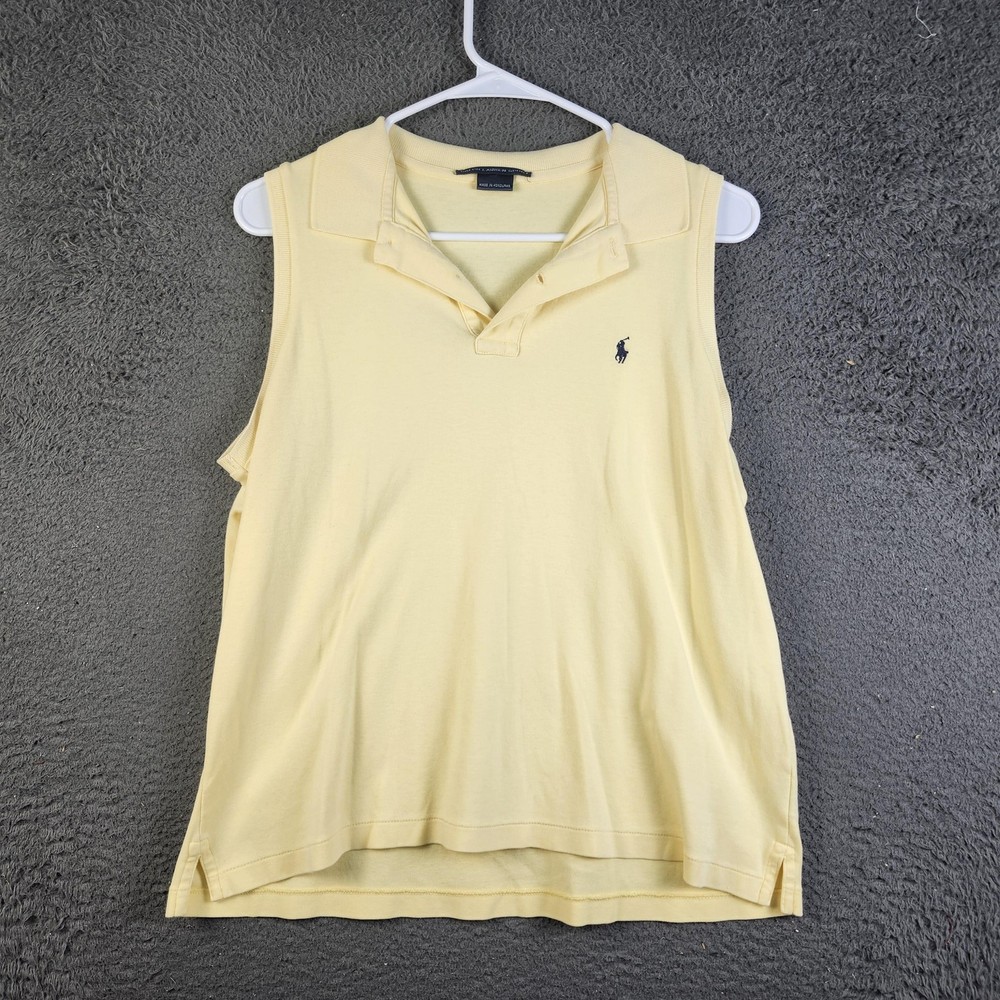 Ralph Lauren Sport Shirt Womens Medium Yellow Sleeveless Polo Top Golf