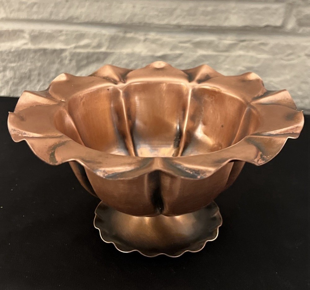 Vintage Gregorian Hand-Hammered Copper Pedestal Bowl Floral Art Deco 7 Inch