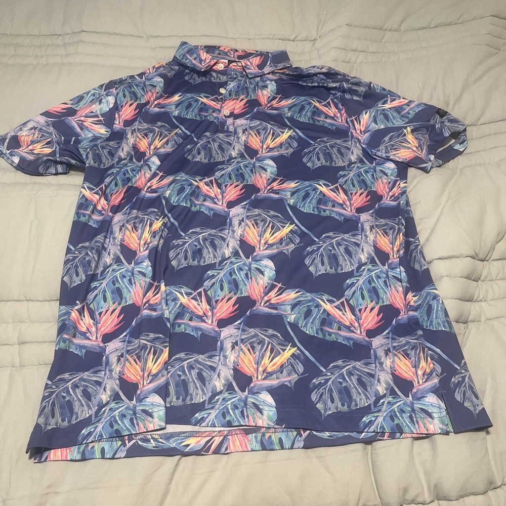 Sunday Swagger Men’s XL Golf Polo Shirt Tropical Floral Short Sleeve Summer