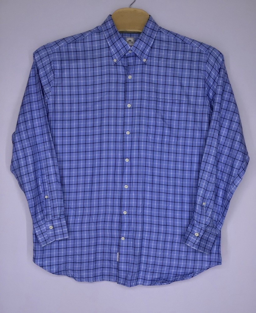 Peter Millar Long Sleeve Button Down Shirt Blue Check Men’s Size XL