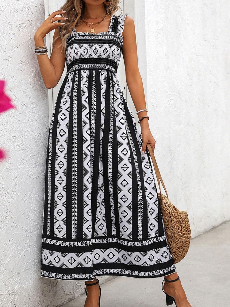 Honey Floral Square Neck Wide Strap Casual Cami Dress