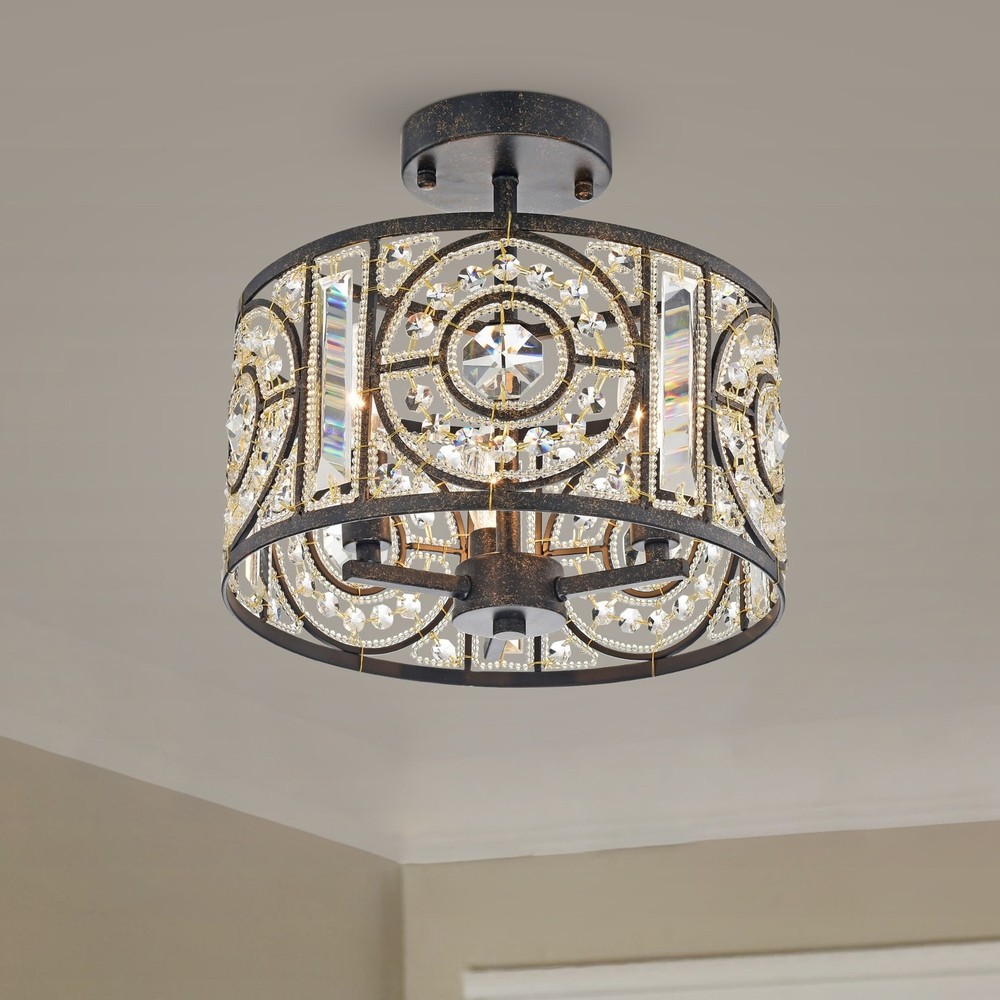 Silver Orchid Reid Bronze 3-Light Semi-Flush Mount Fixture in Bronze Finish