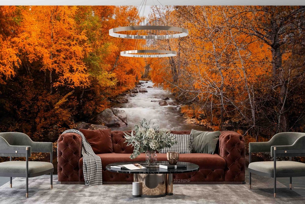 3D Forest River Autumn Landscape Wall Murals Wallpaper Murals Wall Sticker