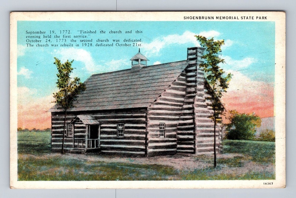 New Philadelphia OH-Ohio, Schoenbrunn Mem. State Park, Church, Vintage Postcard
