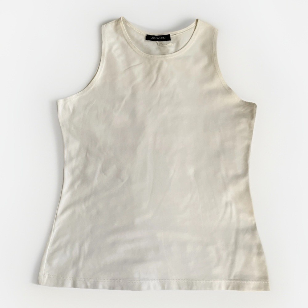 Jonden White Sleeveless Stretch Tank Top Women’s Minimal Basic Layering Y2K Top