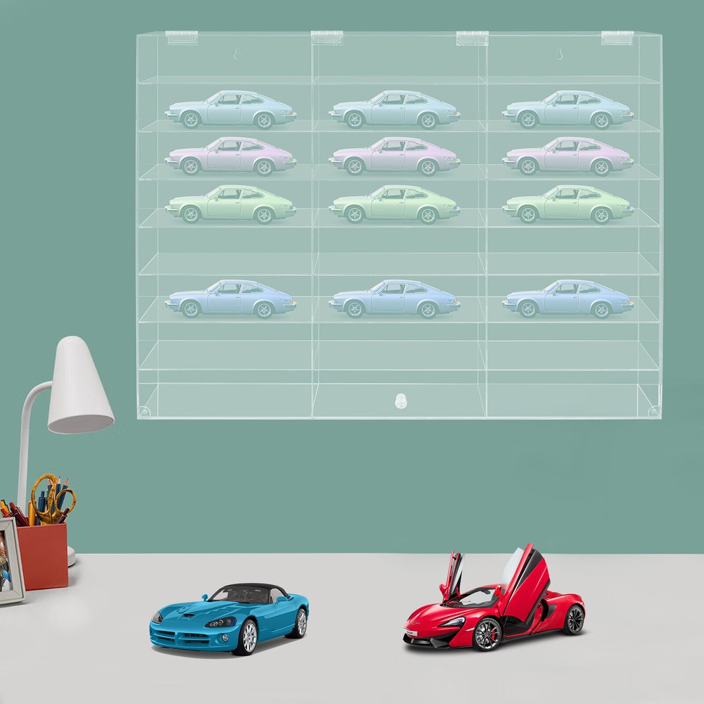 8 Tiers Acrylic Toy Car Display Case Clear Display Box Wall Mounted Display Rack