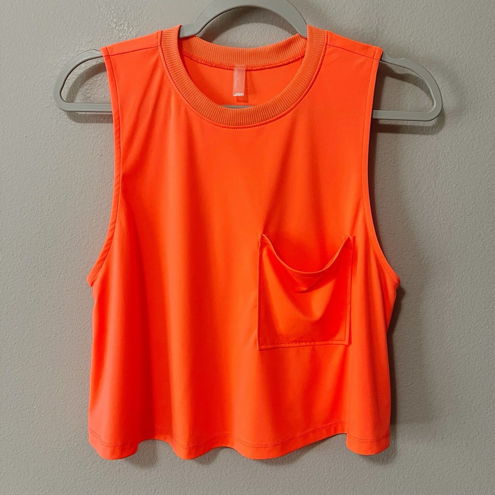 Free People Movement Throwback Tank Top Neon Coral Size Medium Cropped