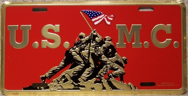 Aluminum Military License Plate USMC Marine Corps Iwo Jima NEW Made in USA