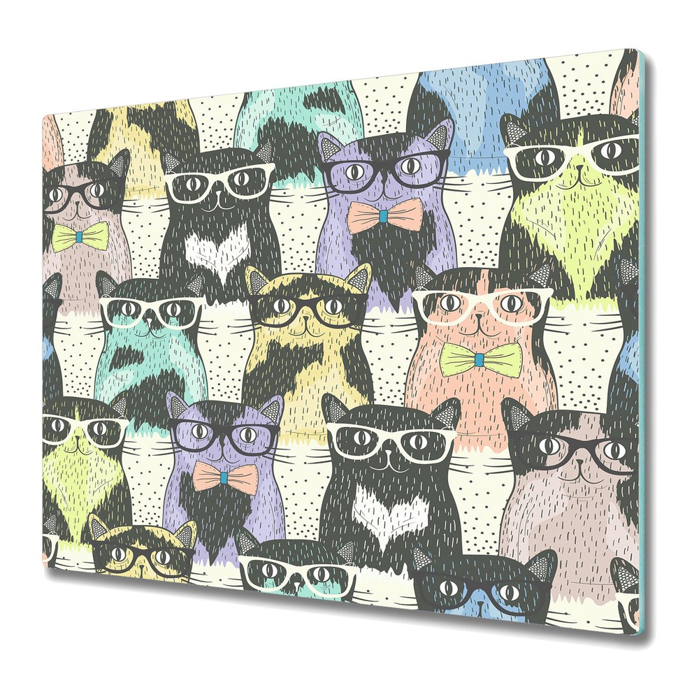 Glass Chopping Board Worktop Saver Colourful Cats Alternative Coloured 60x52
