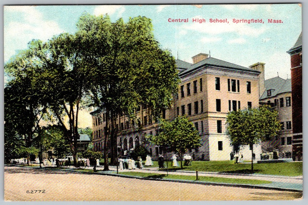 Antique Postcard Central High School Entrance Springfield, MA 1910s