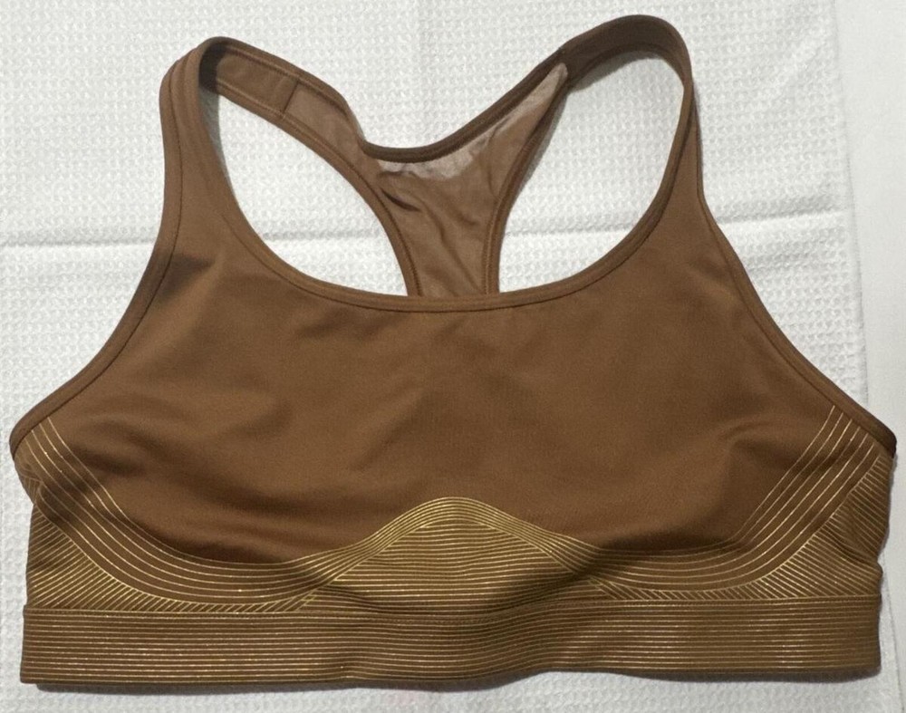 Victoria's Secret Brown Racerback Sports Bra with Gold Accents, Size L/G
