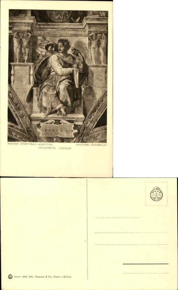 Isaiah statue Michelangelo Rome Sistine Chapel unused vintage postcard