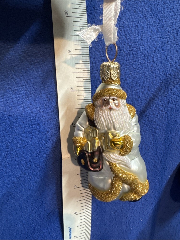 Patricia Breen Miniature 3” Santa With Mail Bag White And Gold Beautiful