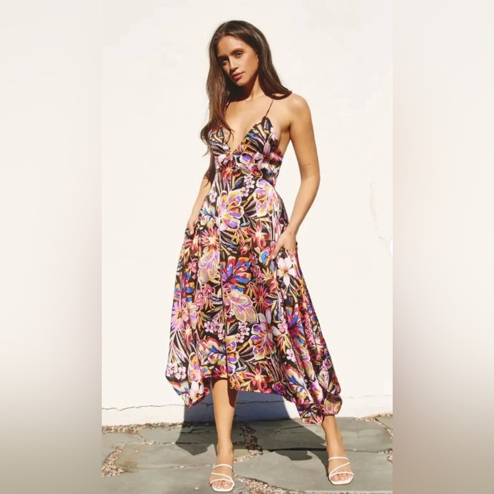 Vici Collection Floral Satin Midi Dress Size M