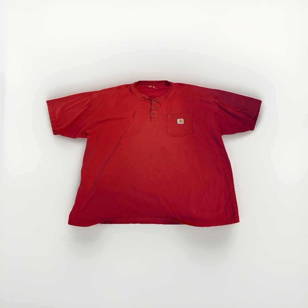Carhartt Mens Red Henley Pocket T-Shirt Size 2XL Original Fit Logo Workwear Tee