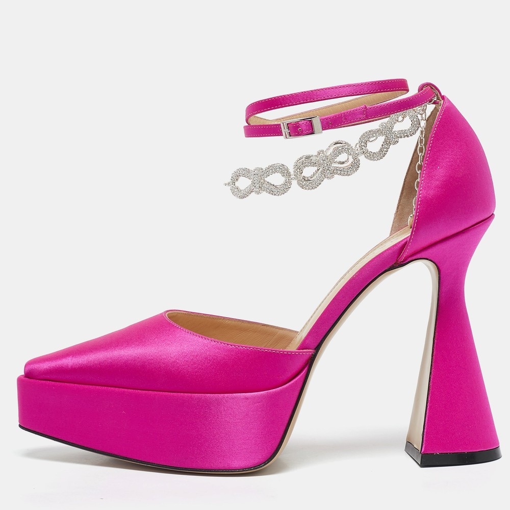 Mach & Mach Pink Satin Bow Pumps with Crystals Size 37.5