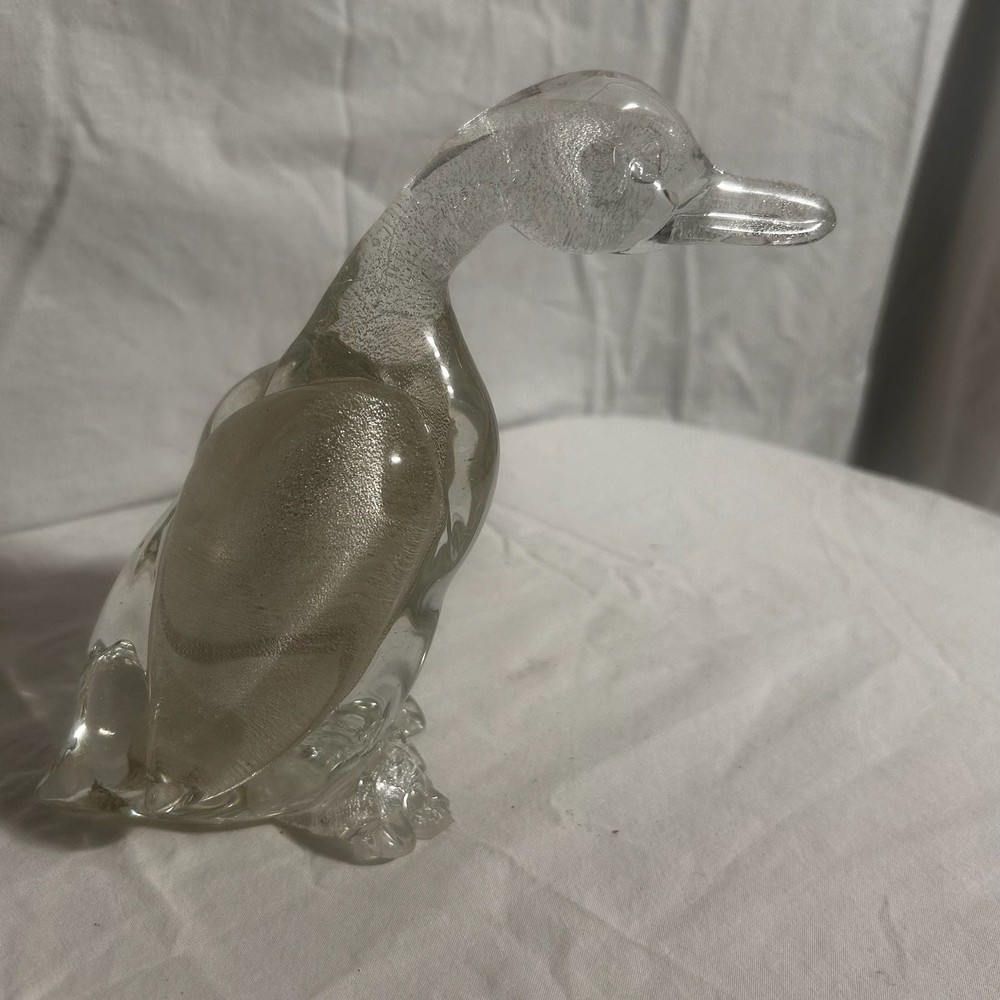 Vintage Murano Style Art Glass Duck Figurine with Controlled Bubbles