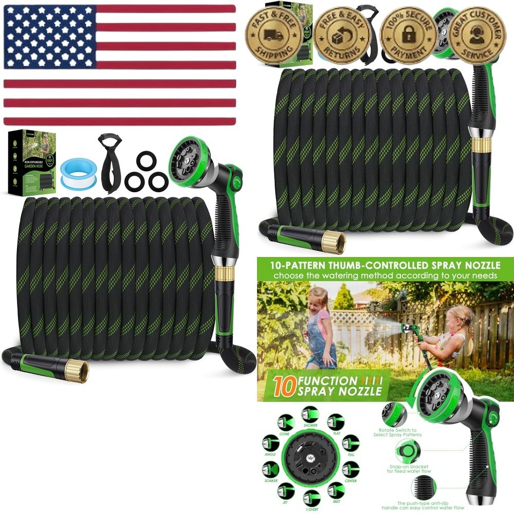 Non-Expanding Garden Hose 100 ft, Lightweight Hose & Flexible Water Hose With 10