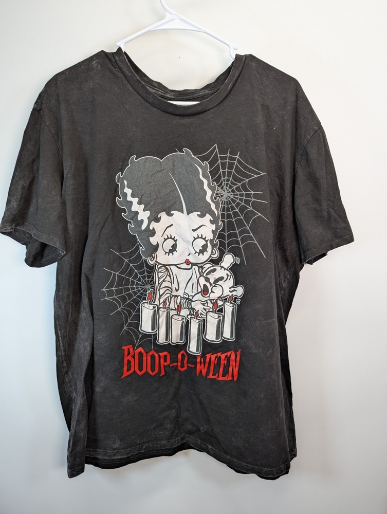 Betty Boop Women’s XL Acid Wash Halloween Bride Frankenstein Graphic Tee Shirt