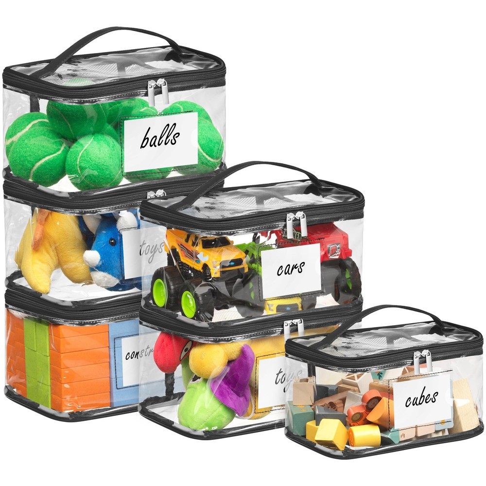 Clear Storage Bags, 6 Pack - Zippered Small Organizers For Toys, Puzzles, Blo...