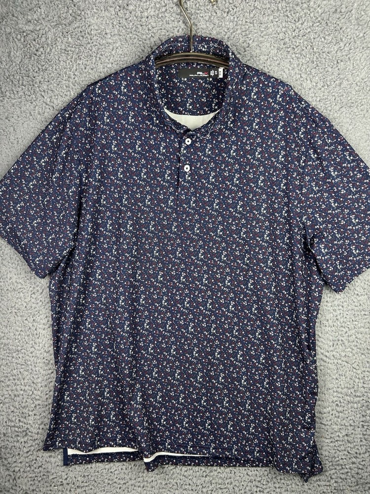 Ralph Lauren RLX Polo Shirt Men's 2XL Blue Floral Golf Performance Active
