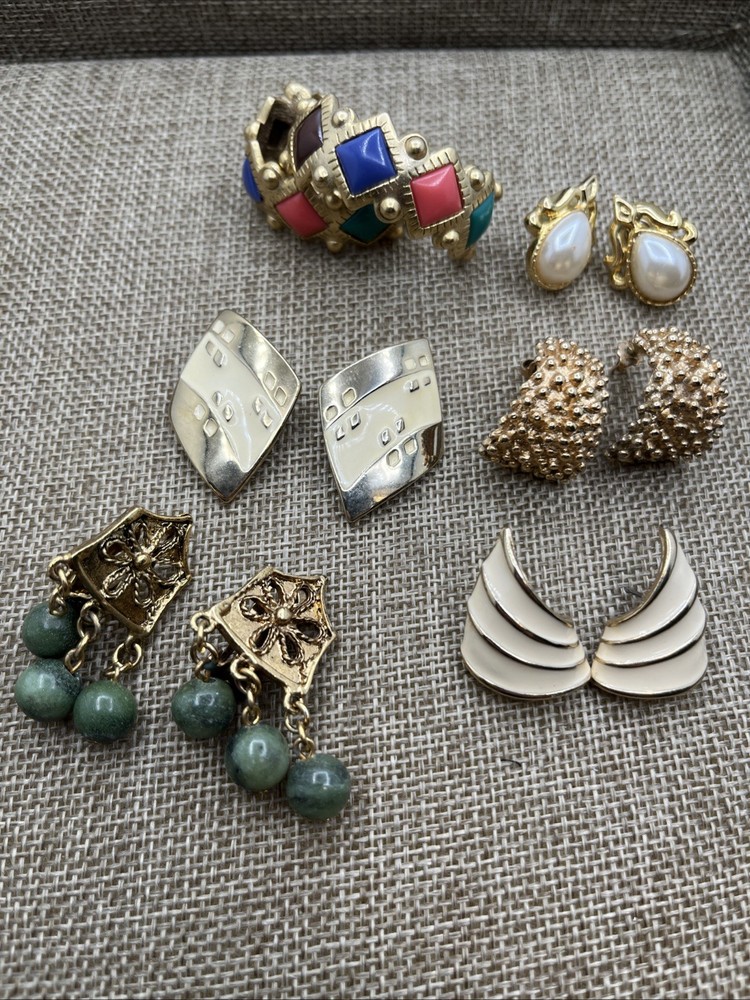 1980s Earrings Lot Of 6 Pierced & Clip On Gold Tone Colorful