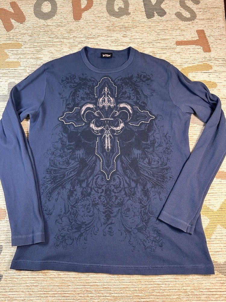 MMA Elite Shirt Mens Large Blue Grim Reaper Biker MMA Y2k Cyber Thermal Skull