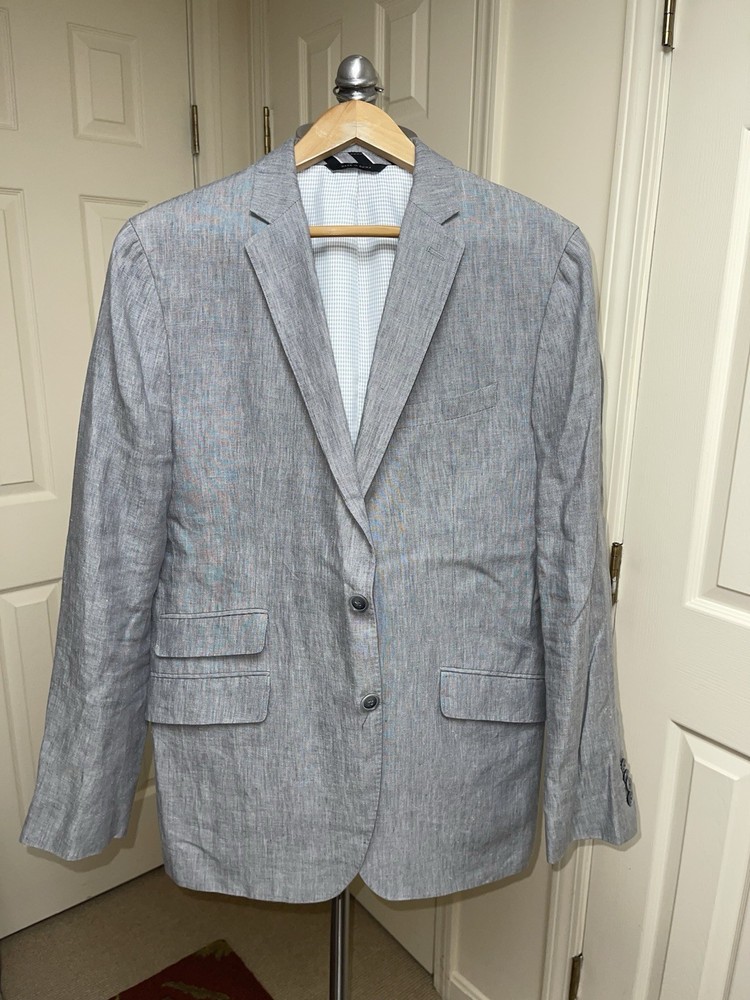 BANANA REPUBLIC Modern Slim Fit Blazer 42R Gray 100% Linen Working Cuffs Jacket