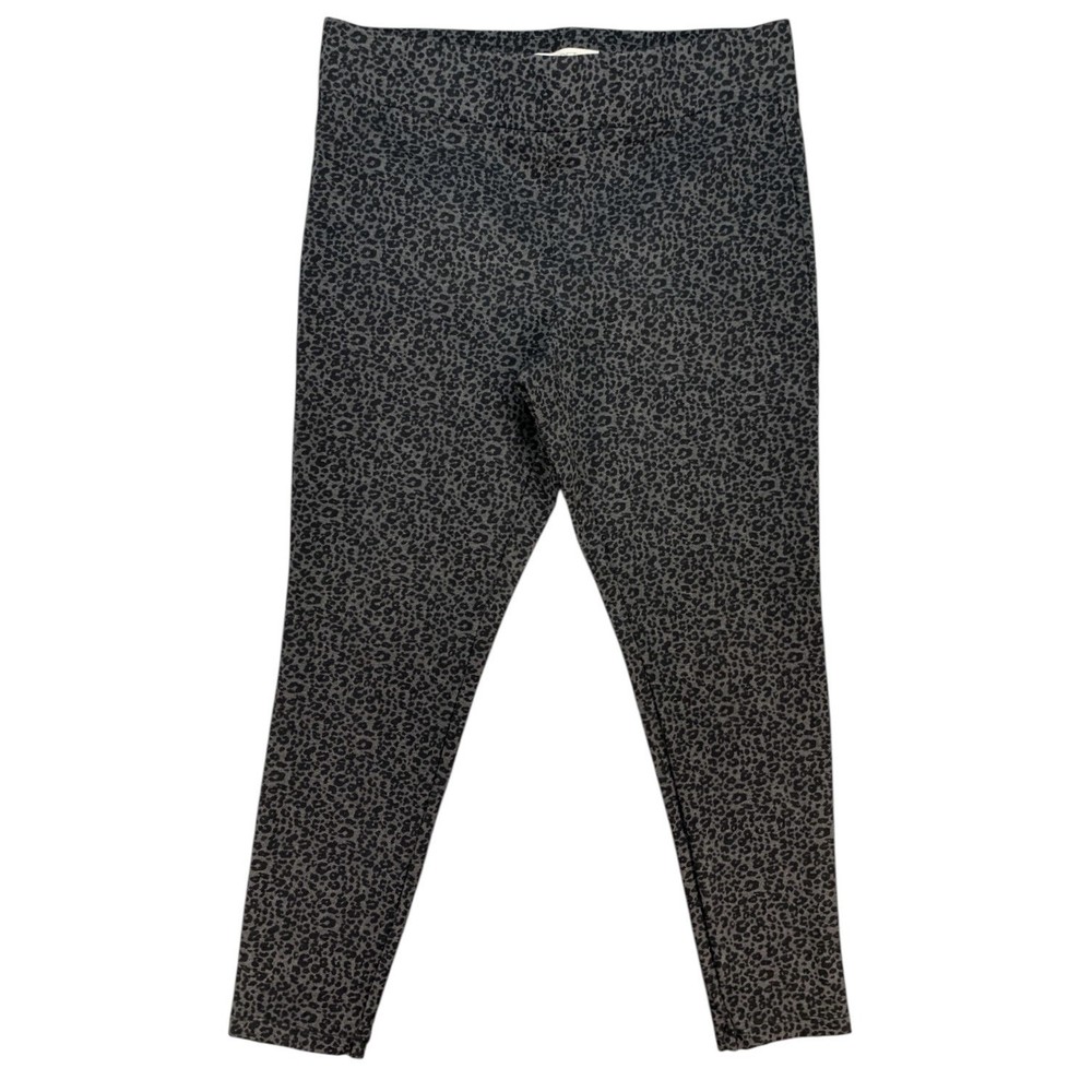 LOFT Leggings Women Size L Gray Black Leopard Print Ponte Knit High Rise Pants
