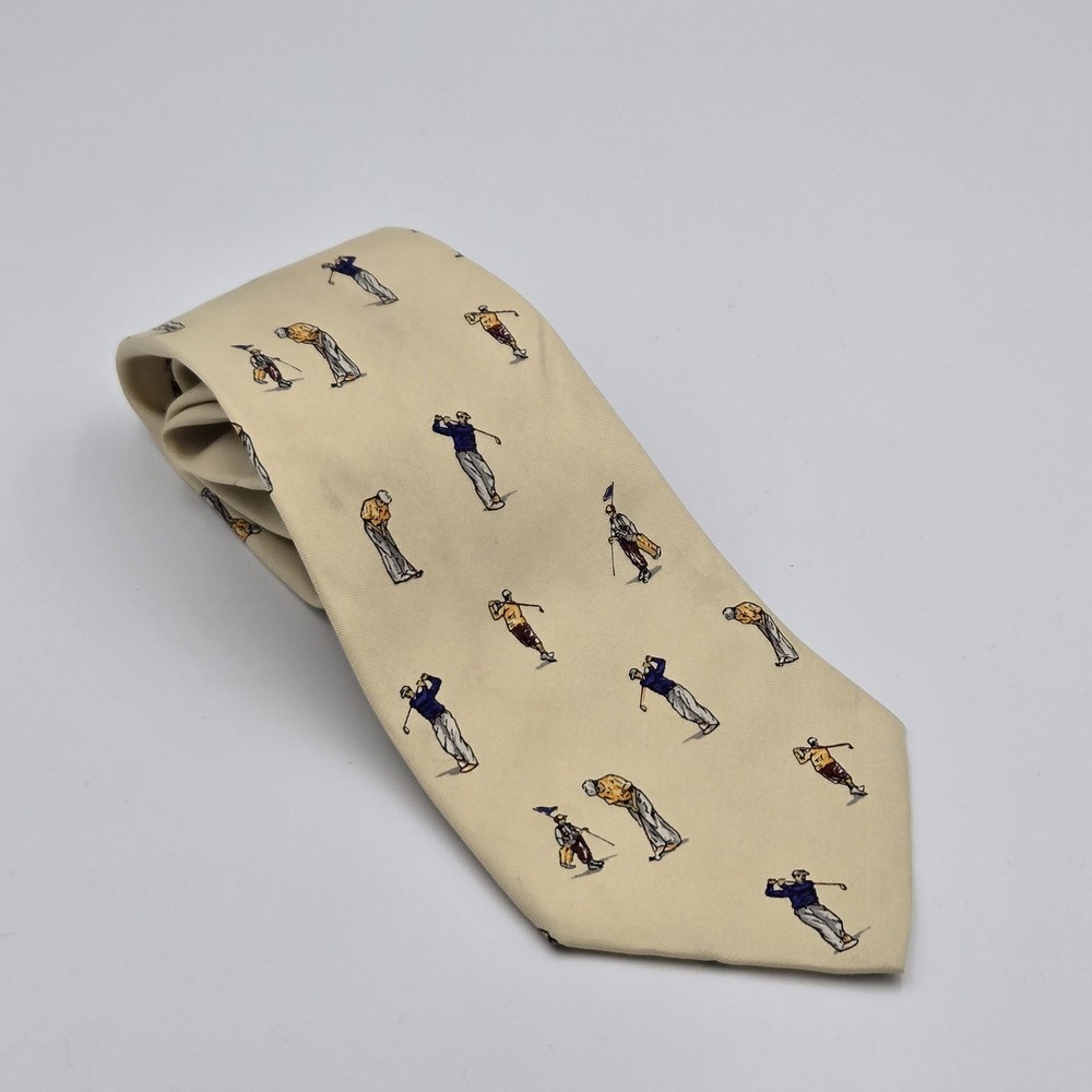 Polo Ralph Lauren Vintage Mens Silk Hand Made In USA  Golf Tie Yellow