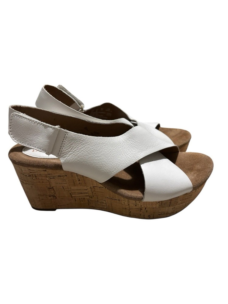 Clarks Artisan Womens White Leather Platform Wedge Slingback Sandals Size 8