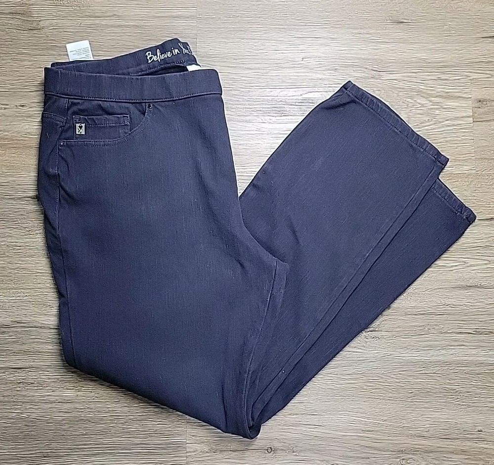 Belle By Kim Gravel Elastic Pull-On Flat Front 5 Pocket Straight Leg Jeans 20W