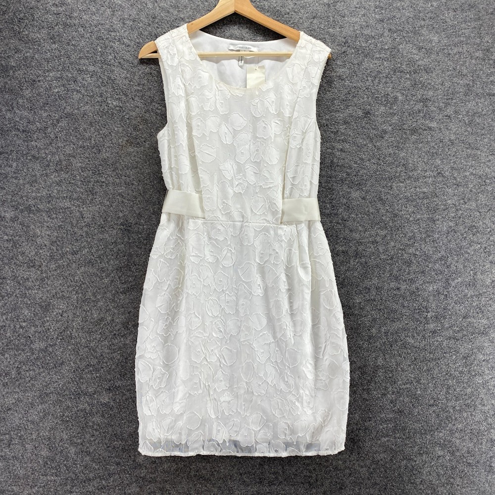 New Max And Cleo Dress Women 8 White Sheath Midi Lined Sleeveless Round Neck
