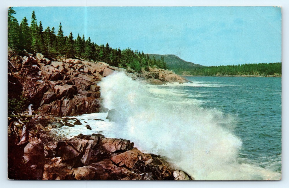 Vintage Postcard Surf Along Ocean Drive, Bar Harbor, Acadia National Park, Maine