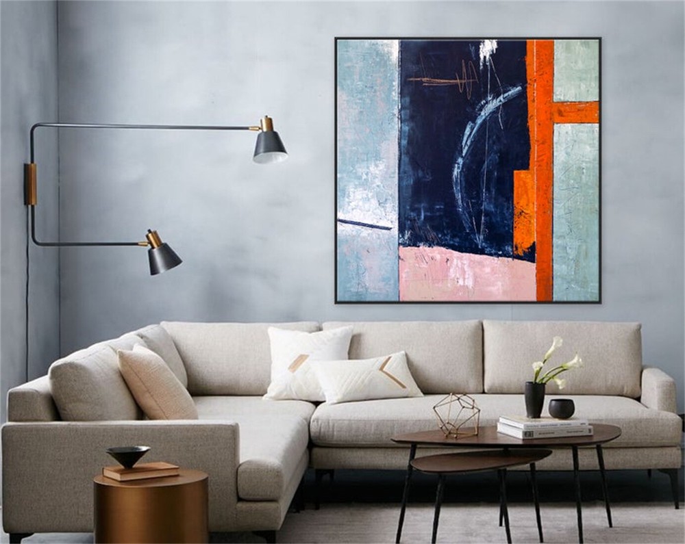 Abstract Painting Original Large Acrylic Canvas Wall Art Blue Expressionism