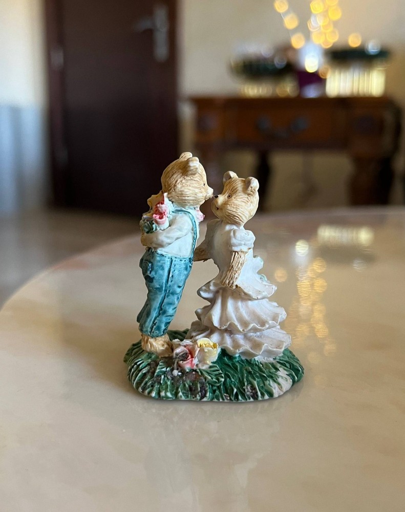 Vintage Teddy Bear Couple Figurine Romantic Wedding Love Collectible Home Decor