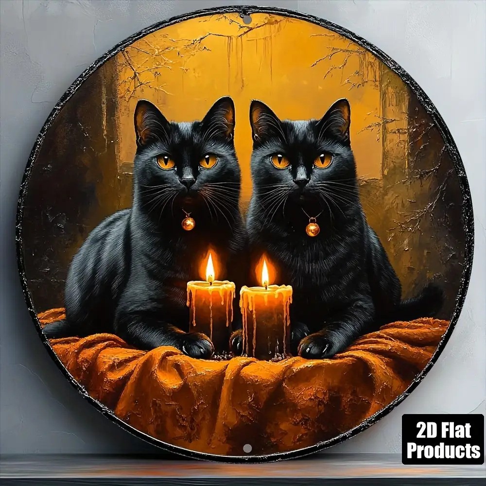 Vintage Black Cat Candle Metal Wall Art Gothic Home Decor