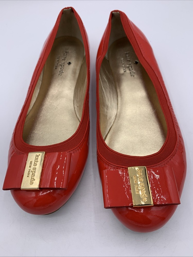 Kate Spade New York Patent Leather Bow Flats Red Size 7.5M Ballet Slippers