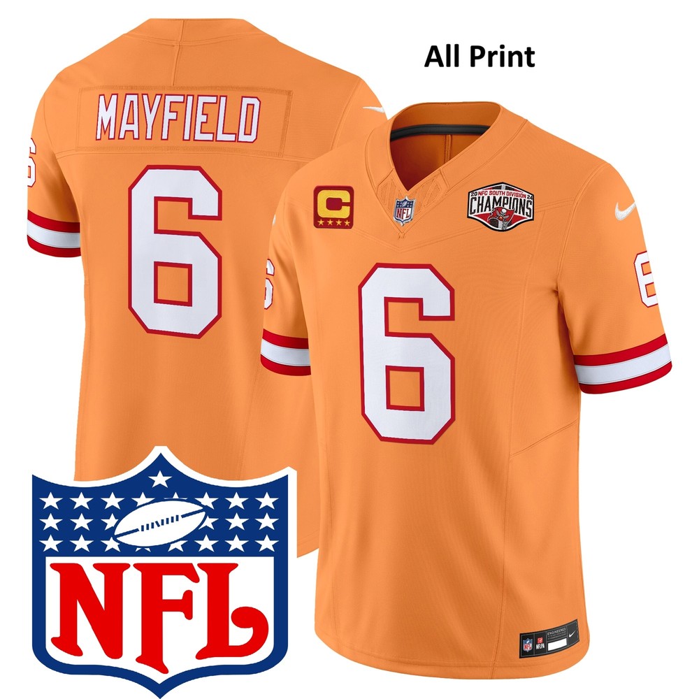 Tampax Bay Buccaneers 2024 NFC South Baker Mayfield Football Jersey All Print Options
