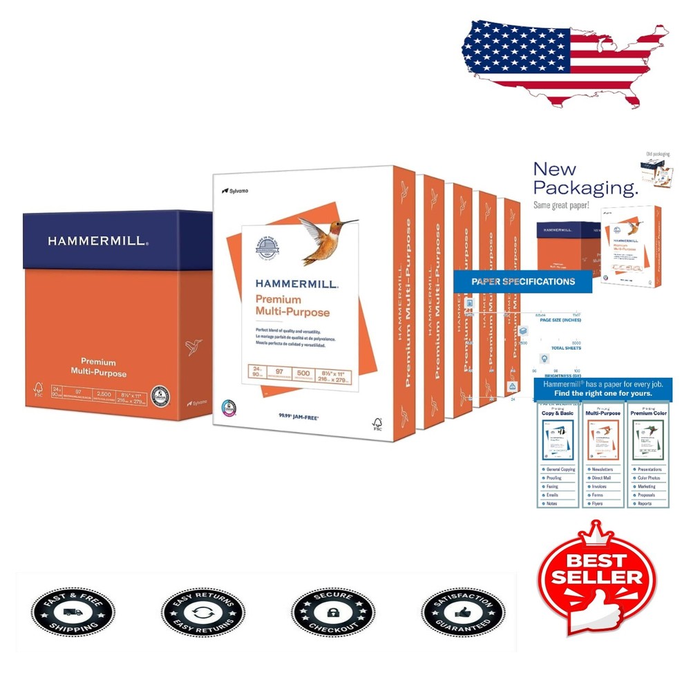 Acid-Free 24 lb Copy Paper - 2500 Sheets, 97 Bright, Sustainable Choice-image