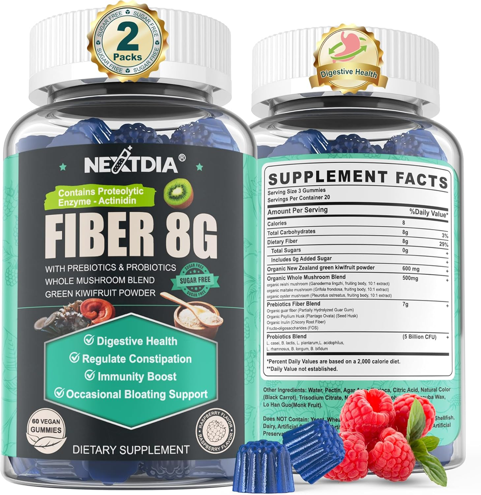 Sugar Free Prebiotic Fiber Supplement for Women & Menn | High Fiber Gummies with
