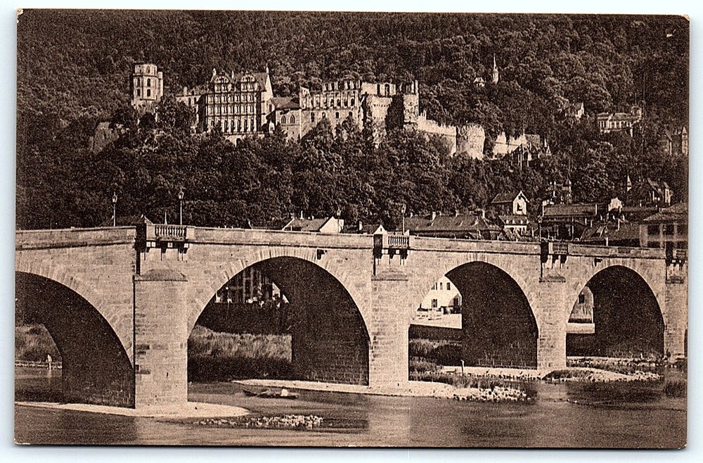 Postcard Karl Theodor Bridge in Heidelberg Germany