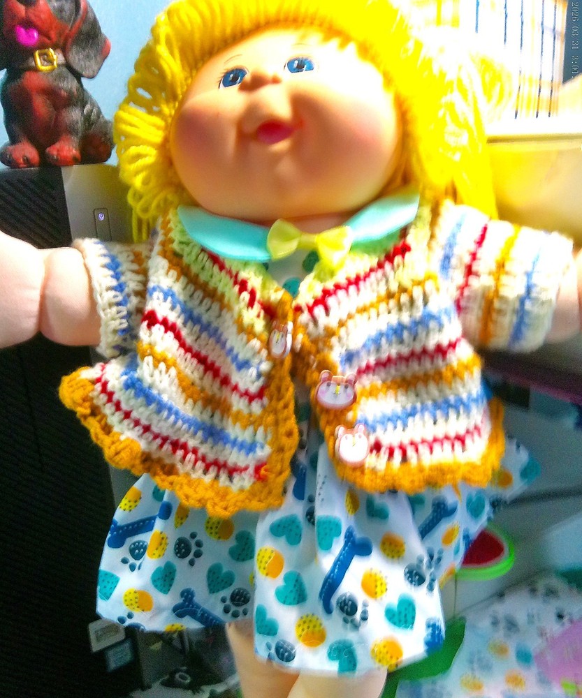 Cabbage Patch Paw Print Dress Bloomers and Crochet Sweater