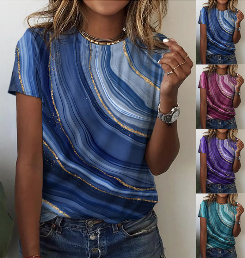 Women's Top Summer Abstract Print Large Size Short Sleeve Crewneck T-shirt