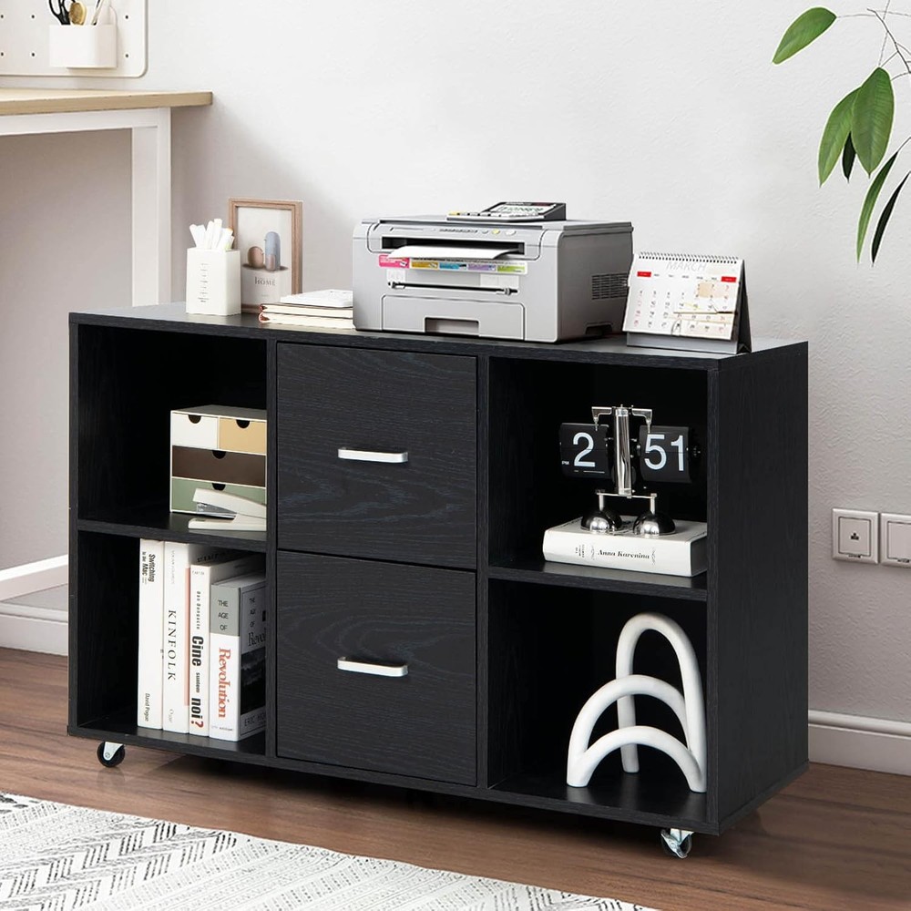 2 Drawer File Cabinet, Lateral Filing Cabinet with Shelves & Wheels