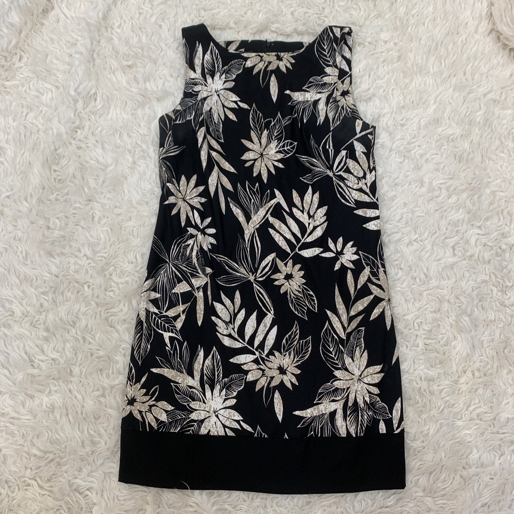AB Studio black khaki floral sleeveless sheath dress size 14