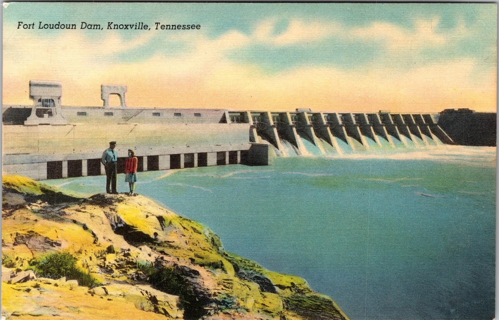 Knoxville TN-Tennessee, Fort Loudoun Dam, Scenic Water, Vintage Postcard