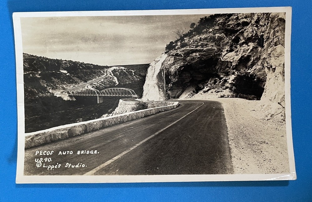 RPPC Texas Pecos Auto Bridge TX Highway Vintage Photo Postcard Lippe’s Studio