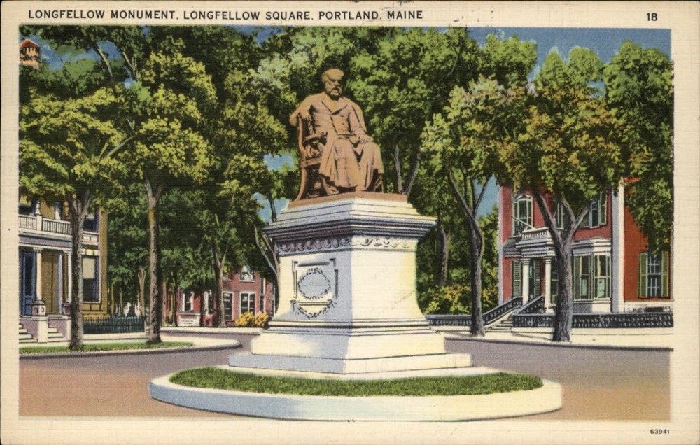Portland Maine poet Henry Wadsworth Longfellow Monument mailed 1939 postcard