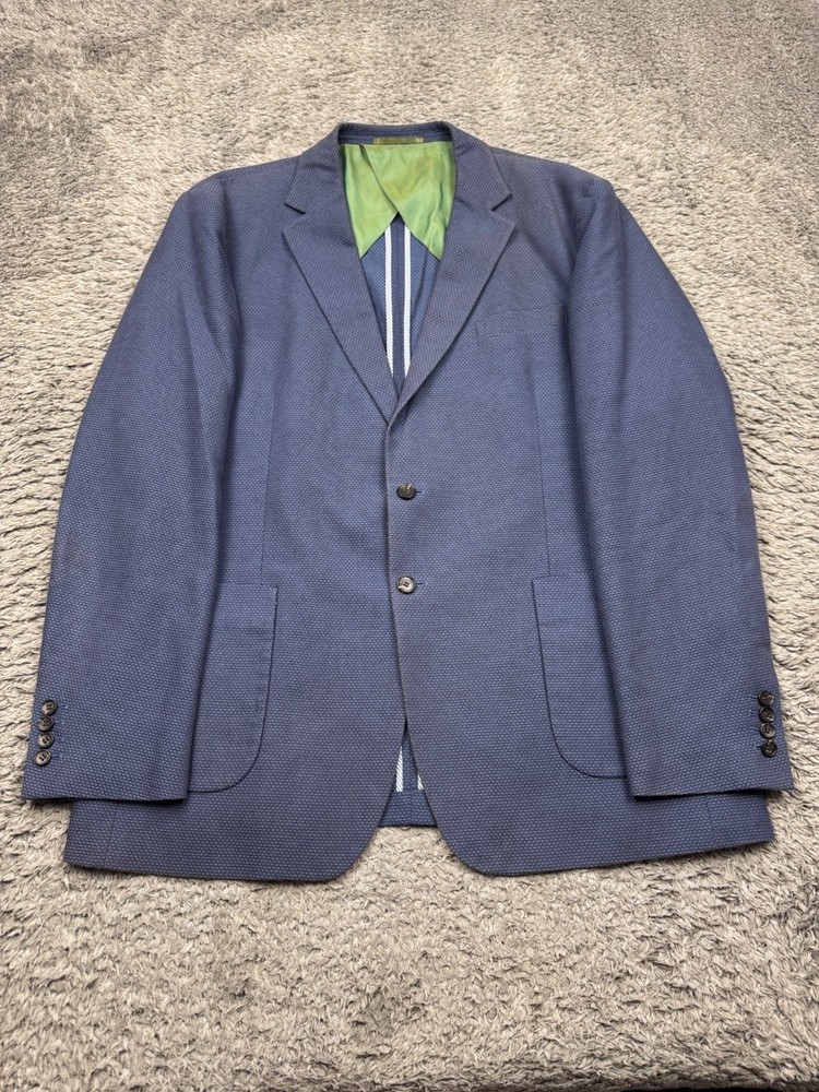 Charles Tyrwhitt Blazer Men 46L Blue Geometric Weekend Classic Fit Career Jacket